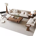 Modern Sofa Coffee Table Combination With Pillows Table Lamps And Area Rug 3d model