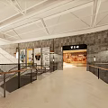 Modern Shopping Mall Lobby Interior With Ceiling Design Tiled Floor And Store Entrance