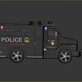 Tactical Black Armored Police Vehicle With Emergency Lights And Department Badging