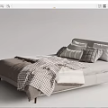Modern Double Bed Design With Light Gray Headboard And Striped Plaid Bedding 3d model