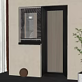 Modern Swing Door With Black Frame And Glass Panel In Interior With Decorative Plant