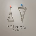 Stylish Restroom Metal Wall Decor With Triangular Shape And Red Blue Dots 3d model