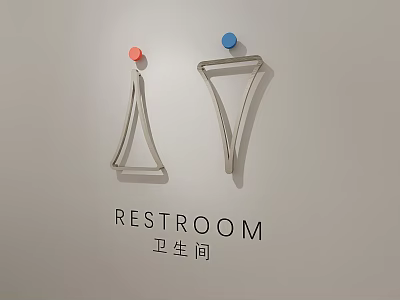 Stylish Restroom Metal Wall Decor With Triangular Shape And Red Blue Dots 3d model