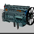 Industrial Engine With Multiple Cylinders Mechanical Fan And Metal Pipes