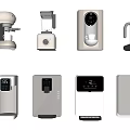 Modern Kitchen Appliances Collection Featuring Coffee Maker Blender And Water Dispensers