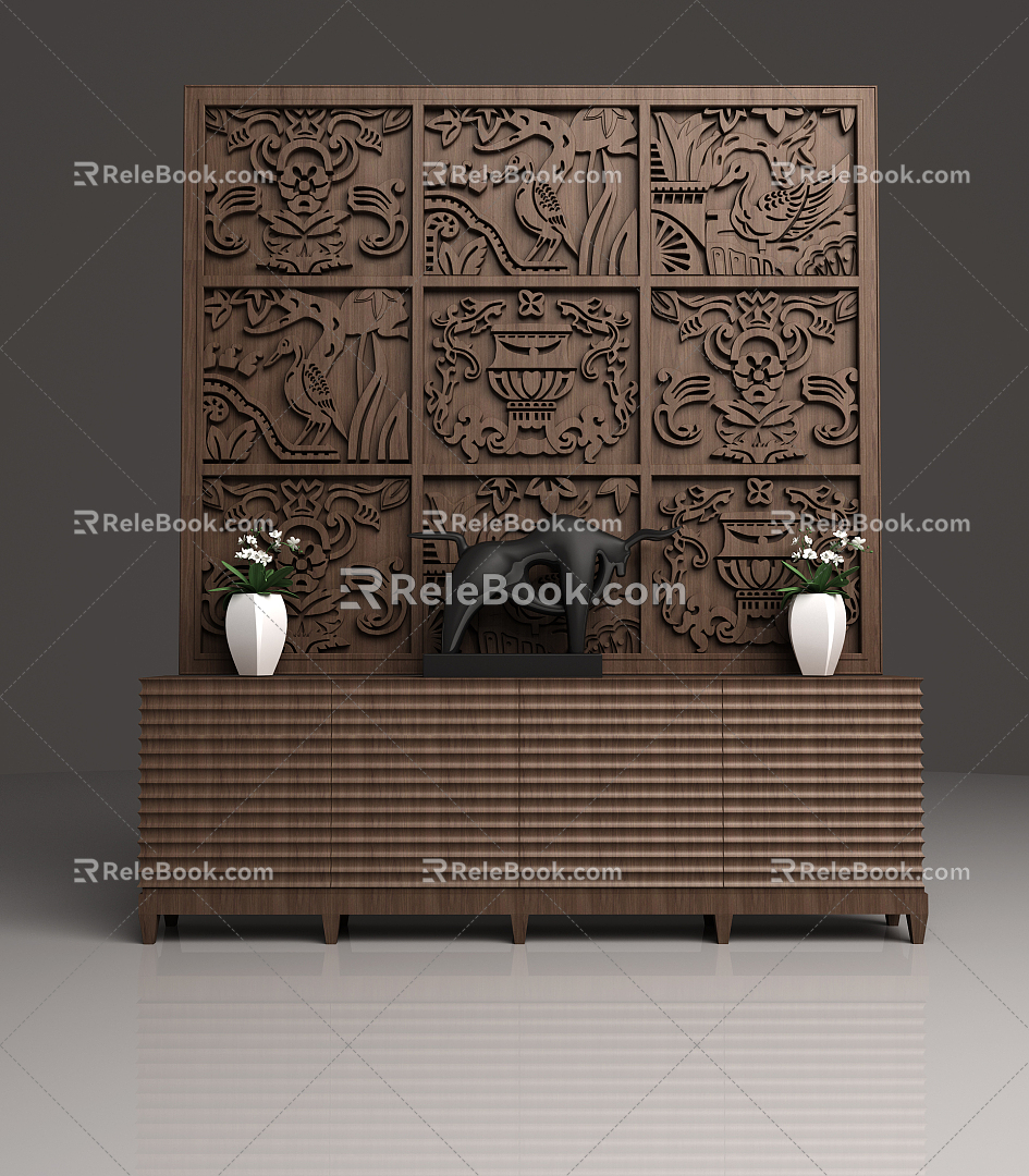 New Chinese TV Background Cabinet Side Cabinet 3d model