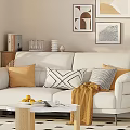 Modern Living Room With Stylish Shelf Holding Books Glassware And Decorative Items