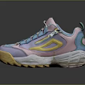 Pastel Colored Retro Sneakers With Chunky Yellow Sole And Blue Pink Purple Accents