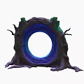 Mystical Tree Root Formation With Circular Hole And Blue Glow Surrounded By Green Moss