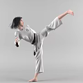 Woman In White Taekwondo Uniform Performing High Kick With Black Belt