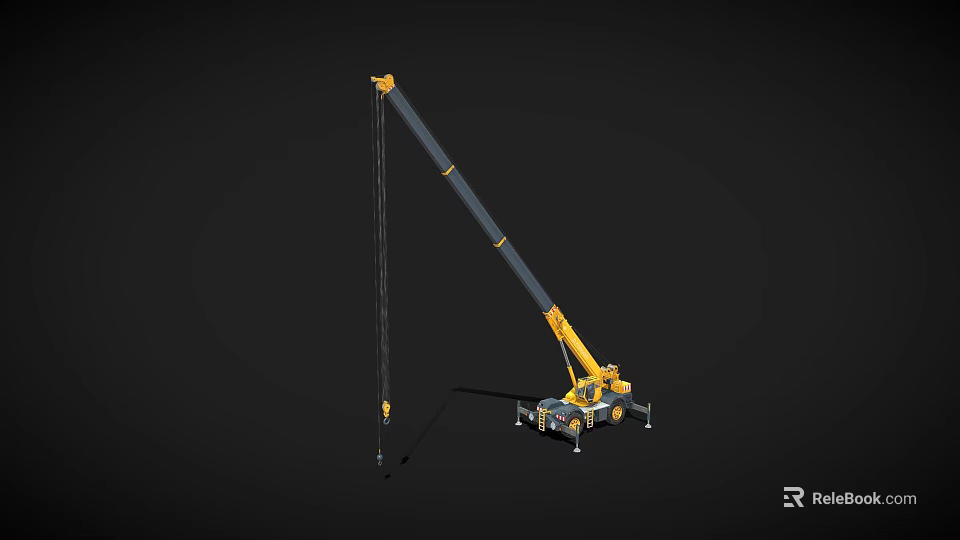 Yellow And Black Utility Vehicle Crane With Extended Boom And Mobile Base 3d model 