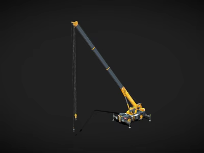 Yellow And Black Utility Vehicle Crane With Extended Boom And Mobile Base 3d model