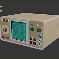 Vintage Beige Electronic Equipment With Green Screen Display And Control Panel Buttons Knobs