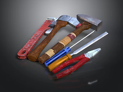 Different Types of Hand Tools Including Hammers Wrenches Screwdrivers And Pliers 3d model