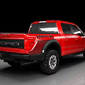 Red Ford Pickup Truck With Off Road Tires And Black Accents Design