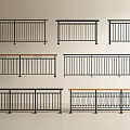Various Black Metal Railings With Wooden Top And Decorative Bar Designs