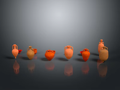 Colorful Household Ceramic Jars With Handles In Orange Red And Beige Tones 3d model