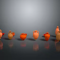 Colorful Household Ceramic Jars With Handles In Orange Red And Beige Tones