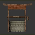 Traditional Well Structure With Red Tiled Roof Wooden Frame And Stone Brick Body