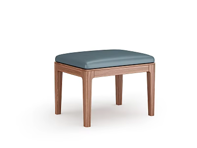 Modern Wooden Stool With Blue Padded Seat And Walnut Legs Design 3d model