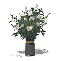 Elegant Fresh Flower Vase With White Blooms Green Leaves And Gray Gold Accents