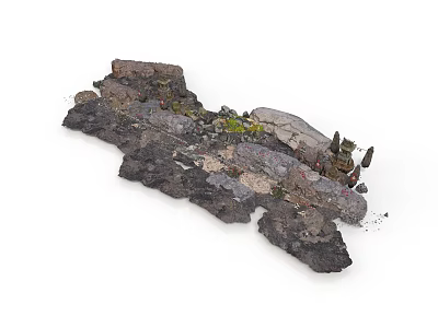 Natural Rock Terrain Model With Detailed Textures Moss And Small Plants 3d model