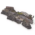 Natural Rock Terrain Model With Detailed Textures Moss And Small Plants