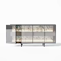 Modern Sleek Sideboard With Glass Doors Open Shelves And Black Metal Legs