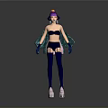 Vibrant Fashionable Woman In Purple Top Pink Skirt And Blue Sheer Sleeves With Futuristic Headpiece