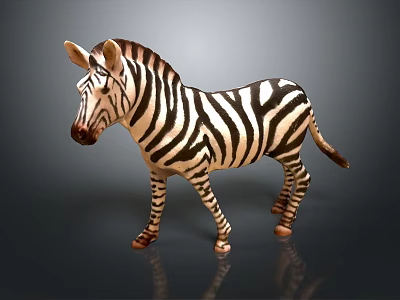 Realistic Zebra With Black And White Stripes In Standing Pose On Gray Background 3d model