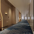 Luxurious Hotel Corridor Featuring Marble Walls Illuminated Lighting Elevators And Polished Flooring 3d model