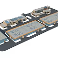 Industrial Factory Layout With Multiple Large Warehouse Buildings And Skylight Roofs 3d model