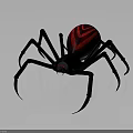 Black Spider With Red Pattern On Body And Red Eyes Against Gray Background