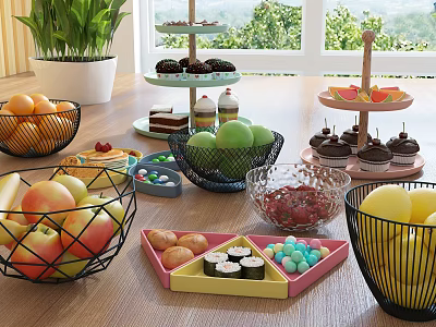Ceramic Ware for Kitchen Display with Tiered Stands Bowls Trays Fruits and Desserts 3d model