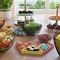 Ceramic Ware for Kitchen Display with Tiered Stands Bowls Trays Fruits and Desserts