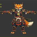 Samurai Fox Character In Traditional Japanese Armor With Outstretched Arms And Sword