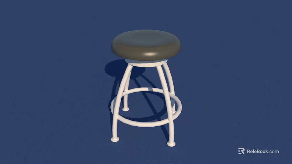 Modern Minimalist Bar Stool Featuring Gray Cushion And White Metal Frame 3d model 