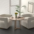 Curved White Chairs And Round Wooden Table With Yellow Flowers Cups Blinds VOGUE Poster