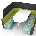 Modern Booth Sofa Set With Black Back Green Seats Patterned Upholstery And White Table 3d model