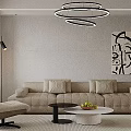 Modern Beige Leisure Chair in Living Room with Sofa Natural View and Window Blinds
