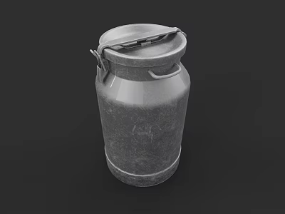 Vintage Metal Milk Can With Lid And Handle On Dark Background 3d model