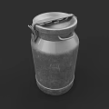 Vintage Metal Milk Can With Lid And Handle On Dark Background