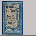 Blue and White Square Carpet With Embroidered Deer Cranes Trees and Geometric Border