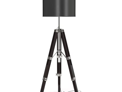 Modern Tripod Floor Lamp With Black Shade Wooden Legs And Metal Accents 3d model