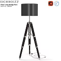 Modern Tripod Floor Lamp With Black Shade Wooden Legs And Metal Accents