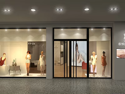 Modern Fashion Retail Store in Mall With Window Display Mannequins and Apparel 3d model
