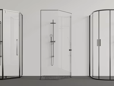 Modern Shower Head Fixtures in Various Glass Shower Enclosure Designs with Sleek Black Frames 3d model