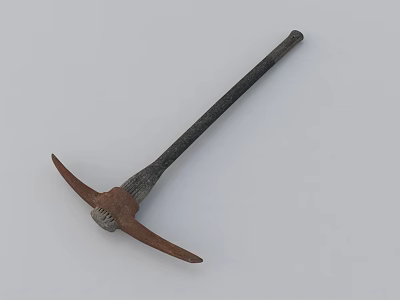 Rusty Pickaxe Hardware Tool with Double Pointed Head and Black Wooden Handle 3d model