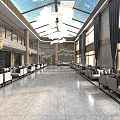 Modern Luxury Hotel Lobby Interior With Chandeliers Sofas And Large Windows 3d model