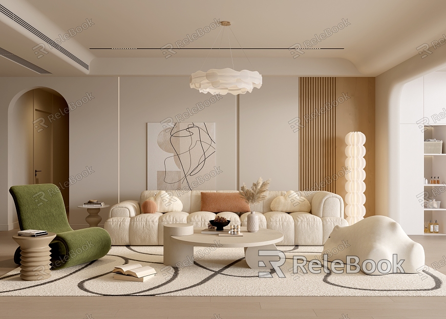 Cream style living room balcony cabinet sofa combination coffee table sofa background wall model